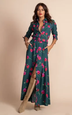 Outlet π₯ Dancing Leopard Dove π Dress In Poppies On Dark Green π