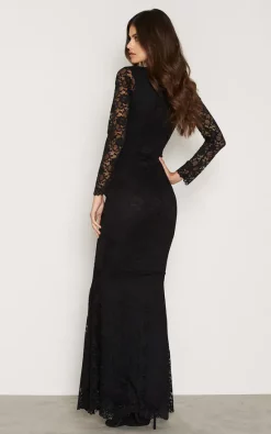 Budget 😉 Honor Gold Savannah Black Lace Maxi 👗 Dress With Fishtail With Long Sleeves ⌛ -Alie Street Shop SAV MAXI BLACK BACK WEB