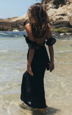 Hot Sale ⌛ SNDYS Square Neck Linen Maxi 👗 Dress In Black 💯 -Alie Street Shop SED347BLACK2