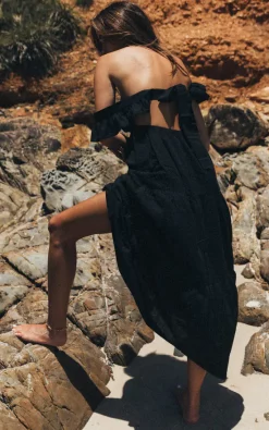 Hot Sale ⌛ SNDYS Square Neck Linen Maxi 👗 Dress In Black 💯 -Alie Street Shop SED347BLACK3