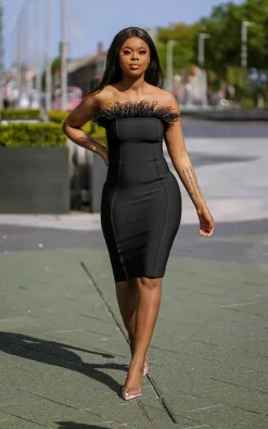 Buy π― SETSOFRAN London Feather Strapless Bandage π Dress Black β