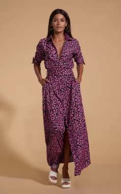 Flash Sale 🛒 Dancing Leopard Dove 👗 Dress In Pink On Black Leopard ❤️ -Alie Street Shop Sarah DOVE DRESS IN PINK ON BLACK LEOPARD