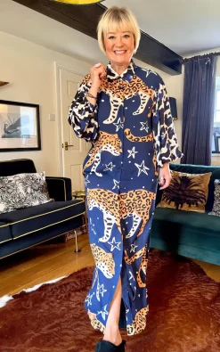 Deals 👏 Belle Modelle Astra Mixed Leopard Print Maxi/Full Length 👚 Shirt 👗 Dress In Navy ❤️ -Alie Street Shop SilkFred Astra Front 1 1280 2048px