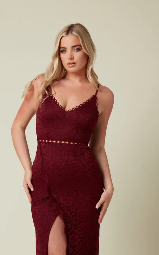 Buy βοΈ Skirt And Stiletto Lace Maxi π Dress With Front Slit In Wine β 6 Buy βοΈ Skirt And Stiletto Lace Maxi π Dress With Front Slit In Wine β - Image 4