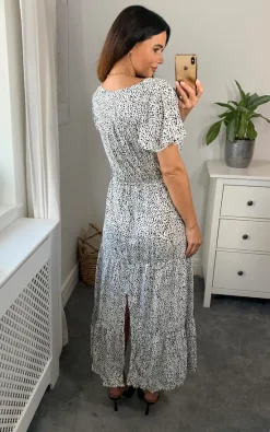 Promo ✨ Unique21 ☀️ Summer Casual 👗 Dress V Neck Buttons Short Sleeve Maxi 👗 Dress In White ⌛ -Alie Street Shop Unique NAOMI 25 08 2234