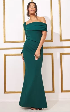New π Goddiva One Shoulder Scuba Maxi In Emerald Green π―