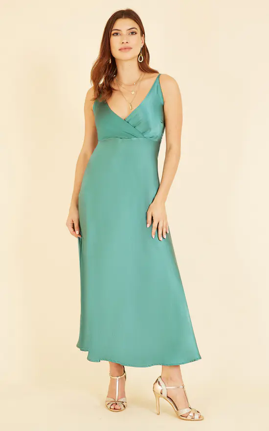 Budget π― Yumi Satin Strappy Wrap π Dress In Green π 3 Budget π― Yumi Satin Strappy Wrap π Dress In Green π