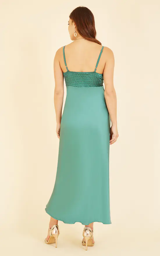 Budget π― Yumi Satin Strappy Wrap π Dress In Green π 5 Budget π― Yumi Satin Strappy Wrap π Dress In Green π - Image 3