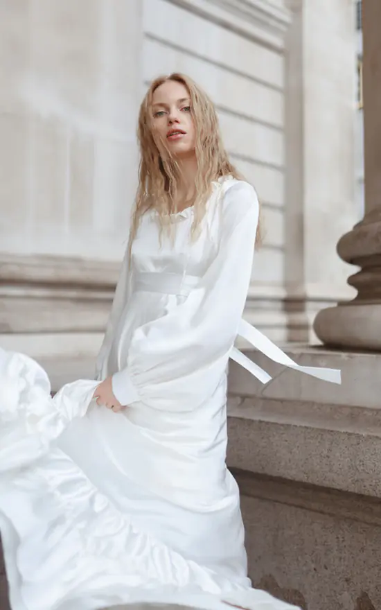 Discount π Leiva White Satin Long Maxi π Dress With Sleeves, High Wasted A Line π Dress β 4 Discount π Leiva White Satin Long Maxi π Dress With Sleeves, High Wasted A Line π Dress β - Image 2