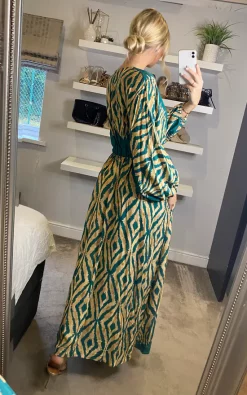 Best reviews of 🌟 Belle Love Italy Curve Penelope Ruffle Balloon Sleeve Shirred Maxi 👗 Dress With Pockets In Blue Beige Geo Stripe 🤩 -Alie Street Shop belleloves sasha 06.10.22101