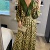 Deals 😉 Belle Love Italy Oversized Curve Penelope Ruffle Balloon Sleeve Shirred Maxi 👗 Dress With Pockets In Green Beige Geo Stripe 🥰 -Alie Street Shop belleloves sasha 06.10.22102