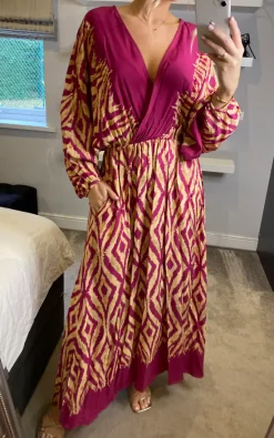 Top 10 😉 Belle Love Italy Oversized Curve Penelope Ruffle Balloon Sleeve Shirred Maxi 👗 Dress With Pockets In Pink Beige Geo Stripe ⭐ -Alie Street Shop belleloves sasha 06.10.22114