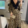 Best reviews of ❤️ Belle Love Italy Oversized Curve Penelope Ruffle Balloon Sleeve Shirred Maxi 👗 Dress With Pockets In Black Beige Geo Stripe ✔️