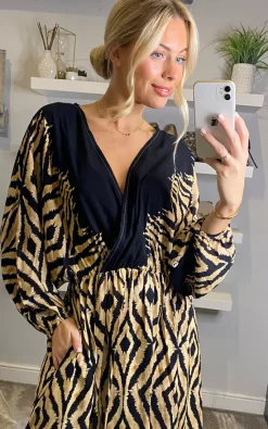 Best reviews of ❤️ Belle Love Italy Oversized Curve Penelope Ruffle Balloon Sleeve Shirred Maxi 👗 Dress With Pockets In Black Beige Geo Stripe ✔️ -Alie Street Shop belleloves sasha 06.10.227