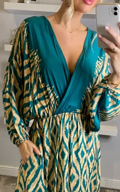 Best reviews of 🌟 Belle Love Italy Curve Penelope Ruffle Balloon Sleeve Shirred Maxi 👗 Dress With Pockets In Blue Beige Geo Stripe 🤩 -Alie Street Shop belleloves sasha 06.10.2298