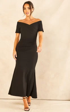 Brand new 🥰 Feverfish Bardot Off Shoulder Maxi 👗 Dress Black 🔔