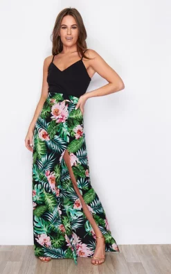 New 👍 Girl In Mind Farah Cami Split Maxi 👗 Dress Green Tropical Print 🔔 -Alie Street Shop farah cami split maxi dress green tropical print dresses girl in mind 912695
