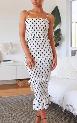 New π Brunch Club π§ Girls. Capri White & Black Polka Dot π Dress βοΈ