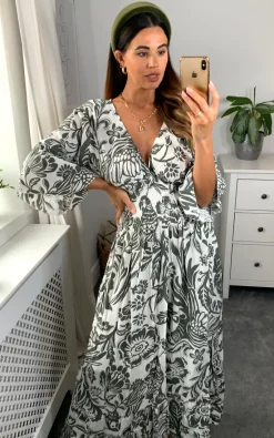 Best reviews of 🔥 HOXTON GAL Oversized V Neck Detailed Floral Print Maxi 👗 Dress In Khaki And White 🛒 -Alie Street Shop hoxtongal naomi 28.07.2210