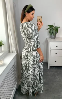 Best reviews of 🔥 HOXTON GAL Oversized V Neck Detailed Floral Print Maxi 👗 Dress In Khaki And White 🛒 -Alie Street Shop hoxtongal naomi 28.07.2212