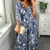 New 😉 HOXTON GAL Oversized V Neck Detailed Floral Print Maxi 👗 Dress In Navy And White 🛒 -Alie Street Shop hoxtongal naomi 28.07.2238