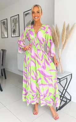 Promo 👏 IKRUSH Mila Printed Maxi 👗 Dress In Green ✔️