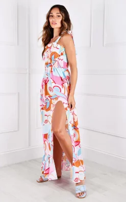 Promo ✨ IKRUSH Pixie Thigh Split Ruffle Hem Printed Maxi 👗 Dress In Blue ❤️ -Alie Street Shop image download 2021 08 01T120905.899