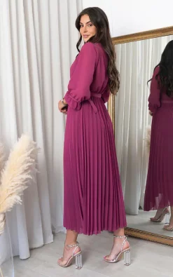 Best deal 👍 IKRUSH Fatima Pleated Maxi 👗 Dress With Belt Detail In Magenta 🌟 -Alie Street Shop image download 33