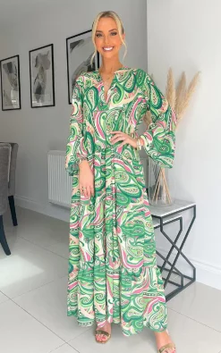 Best deal 🔔 IKRUSH Eliana Printed Maxi 👗 Dress In Green 🥰