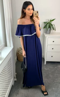 New ✨ Malissa J Collection Jersey Bardot 👗 Dress In Navy 🛒