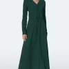 Outlet 😍 Nife Maxi 👗 Dress In Bottle Green With A V Neck And Long Sleeve 🛒 -Alie Street Shop s154green1