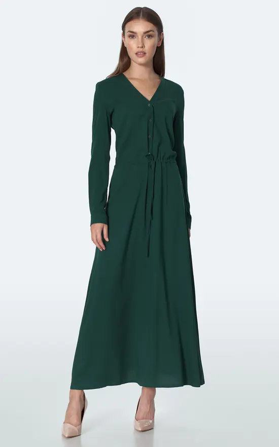 Outlet π Nife Maxi π Dress In Bottle Green With A V Neck And Long Sleeve π 3 Outlet π Nife Maxi π Dress In Bottle Green With A V Neck And Long Sleeve π