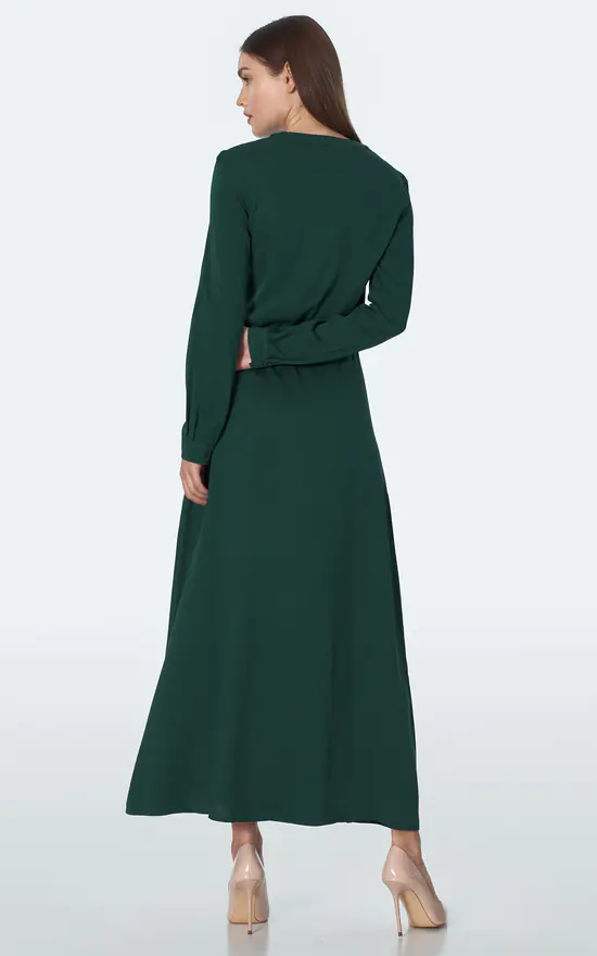 Outlet π Nife Maxi π Dress In Bottle Green With A V Neck And Long Sleeve π 6 Outlet π Nife Maxi π Dress In Bottle Green With A V Neck And Long Sleeve π - Image 4