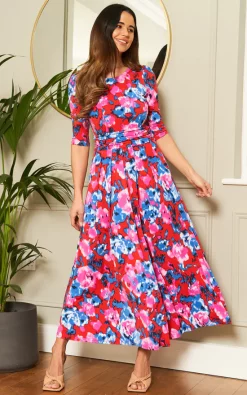 Promo π Jolie Moi Dorothy Abstract Floral Print π Dress, Red Abstract π₯°