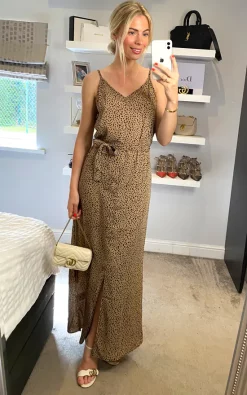 Promo π€© LOVE SUNSHINE Tan Leopard Printed Strappy Maxi π Dress π