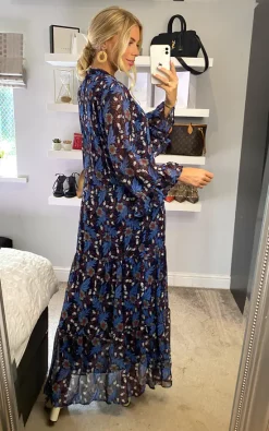 Outlet 👍 CY Boutique Frilled Sleeve Maxi 👗 Dress In Blue Daisy Floral Print 🔥 -Alie Street Shop unnamed file 1056