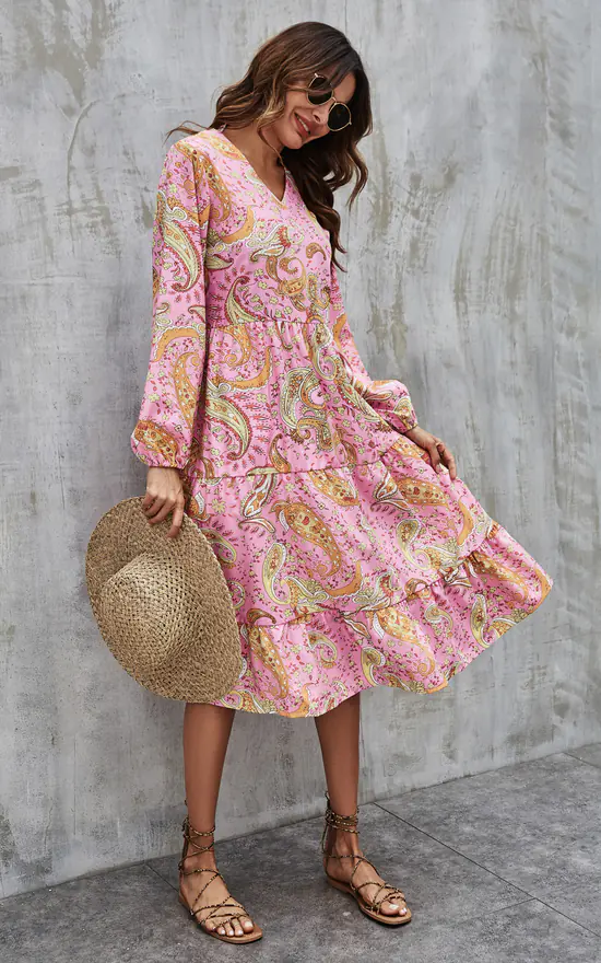 Coupon π₯ FS Collection Paisley Print Tiered Long Sleeve π Dress In Pink 𧨠3 Coupon π₯ FS Collection Paisley Print Tiered Long Sleeve π Dress In Pink π§¨