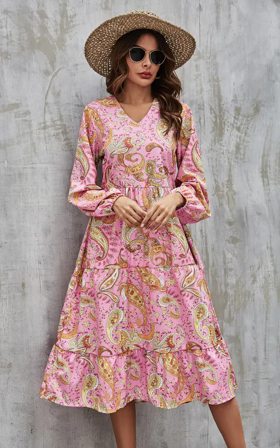 Coupon π₯ FS Collection Paisley Print Tiered Long Sleeve π Dress In Pink 𧨠4 Coupon π₯ FS Collection Paisley Print Tiered Long Sleeve π Dress In Pink 𧨠- Image 2