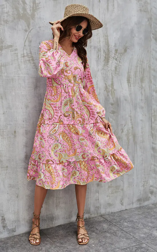 Coupon π₯ FS Collection Paisley Print Tiered Long Sleeve π Dress In Pink 𧨠5 Coupon π₯ FS Collection Paisley Print Tiered Long Sleeve π Dress In Pink 𧨠- Image 3