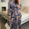 Cheapest 🔥 CY Boutique Long Sleeve Maxi 👗 Dress With Waist Tie In Blue Floral Print 😀 -Alie Street Shop unnamed file 1109