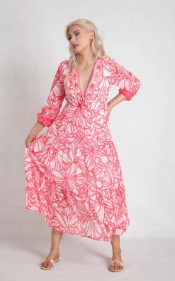 Buy ⭐ Boutique Store Pink Floral V Neck Tiered Maxi 👗 Dress ✔️ -Alie Street Shop unnamed file 1116