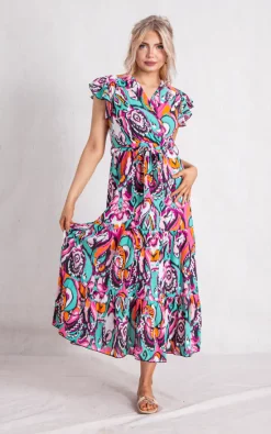 Promo π Boutique Store Black Multicolour Short Sleeve Tiered Maxi π Dress π