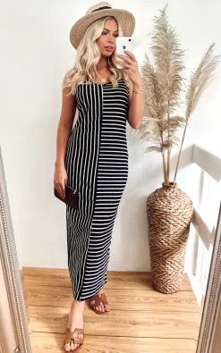 Hot Sale 🔔 CY Boutique Strappy Maxi 👗 Dress In Black And White Stripe ✔️