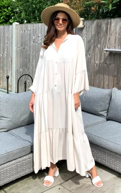 Outlet π€© Blue Vanilla Millie Long Sleeve Tiered Maxi π Dress In Stone π