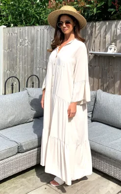 Outlet 🤩 Blue Vanilla Millie Long Sleeve Tiered Maxi 👗 Dress In Stone 😍 -Alie Street Shop unnamed file 1158