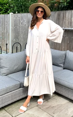 Outlet 🤩 Blue Vanilla Millie Long Sleeve Tiered Maxi 👗 Dress In Stone 😍 -Alie Street Shop unnamed file 1159