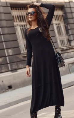 Wholesale 🧨 Makadamia Maxi 👗 Dress With Logo Patch In Black ⭐