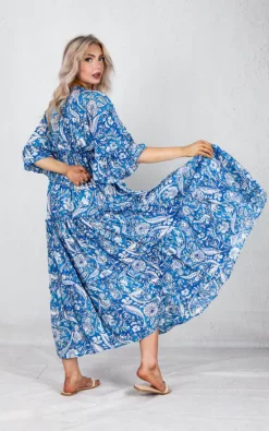 Flash Sale 🔔 Boutique Store Blue Printed Tiered V Neck Maxi 👗 Dress 👏 -Alie Street Shop unnamed file 1192