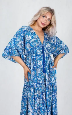 Flash Sale 🔔 Boutique Store Blue Printed Tiered V Neck Maxi 👗 Dress 👏 -Alie Street Shop unnamed file 1193