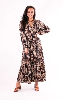 Outlet π Pinstripe Thin Leaf Print V Neck Wrap Maxi In Black π